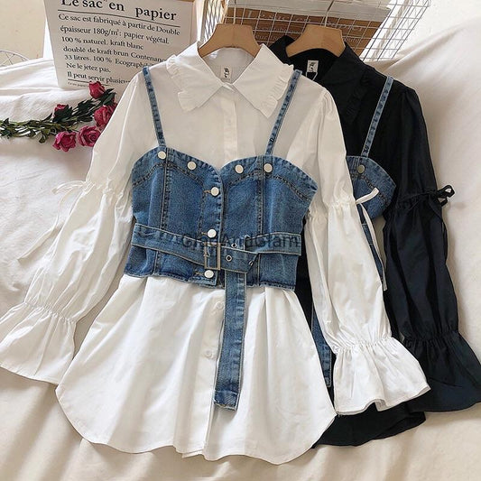 Alexa Shirt With Denim Cami Vest