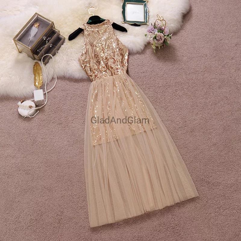 Liam Sequin Off Shoulder Halter Dress