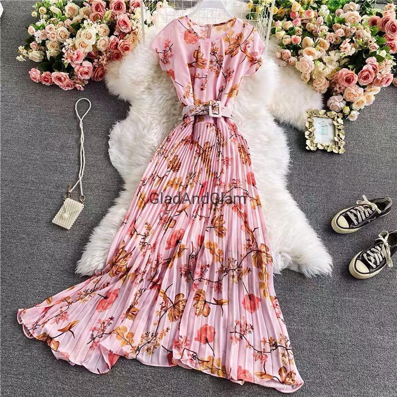 Kylie Pleated Dress with Belt