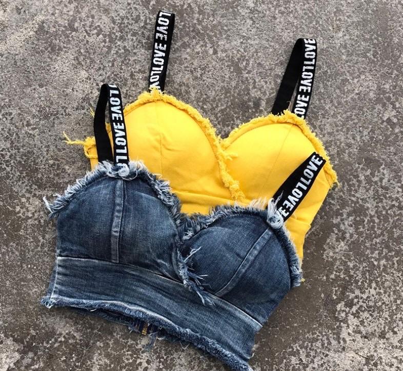 Love Print Denim Bustier 