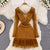Brown V Neck Bodycon Dress
