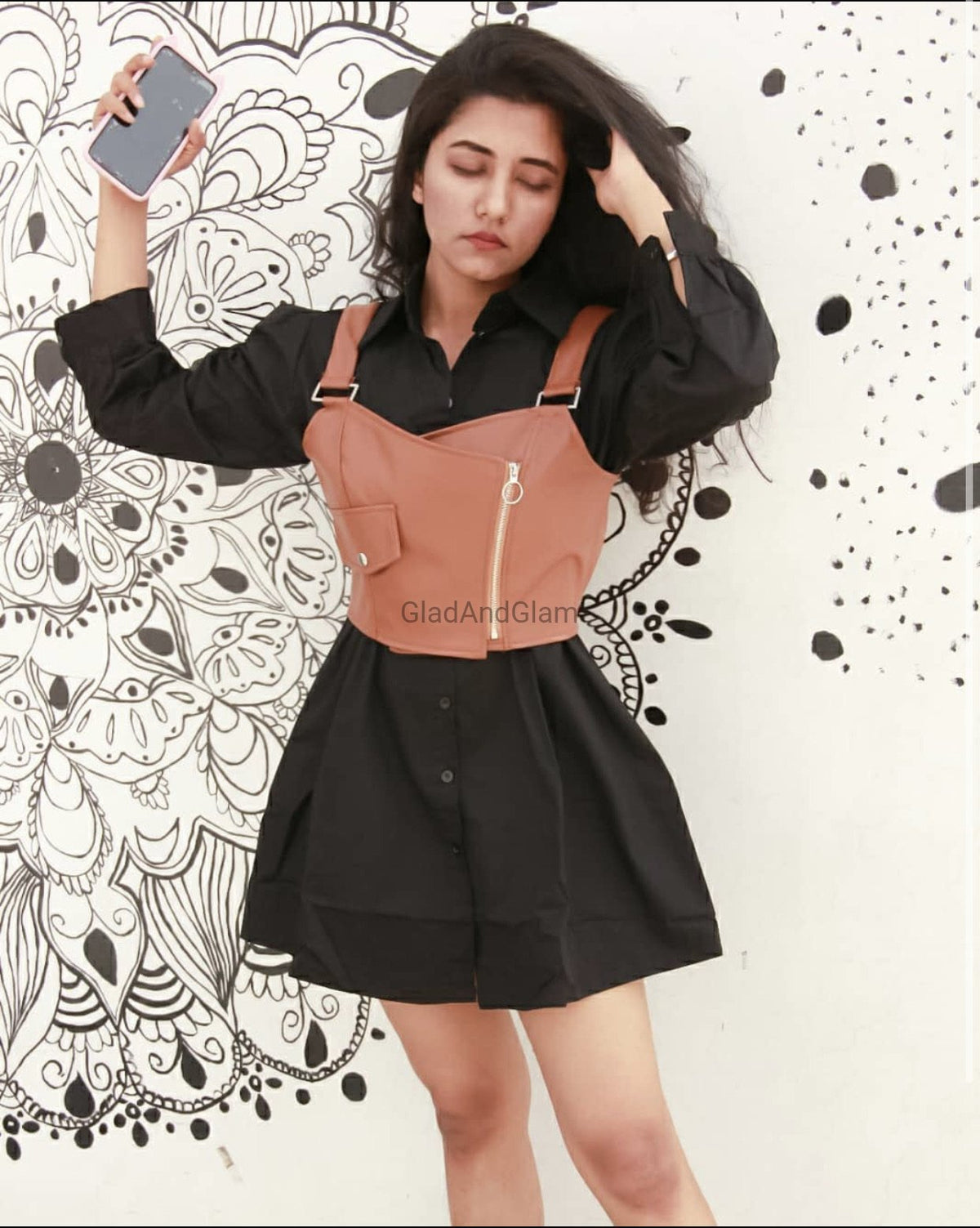 Arya Shirt Leather Vest Dress