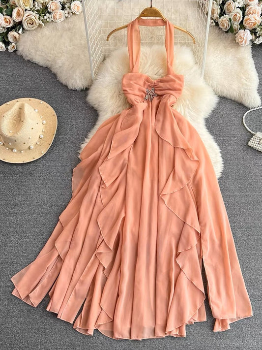 Bella Peach Ruffle Dress