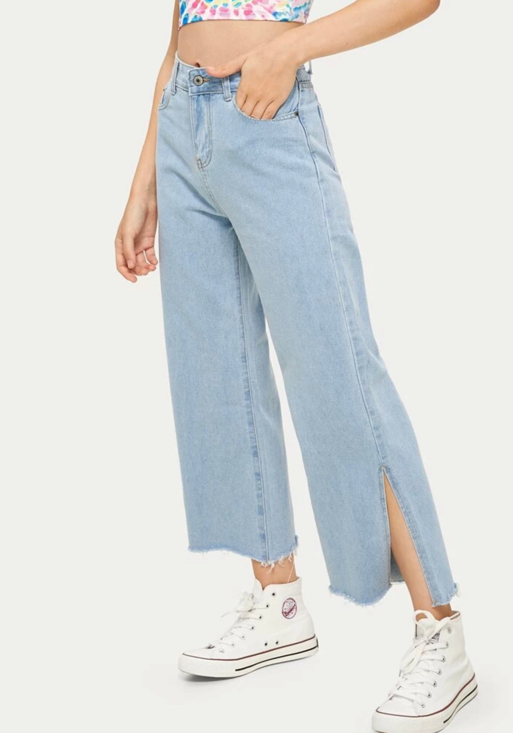 Solid Split Wide Leg Jeans