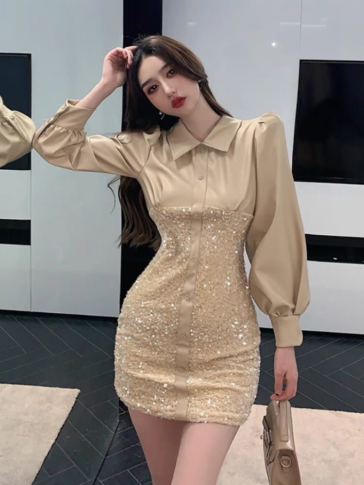  Sequin Leather Dress - GladAndGlam 