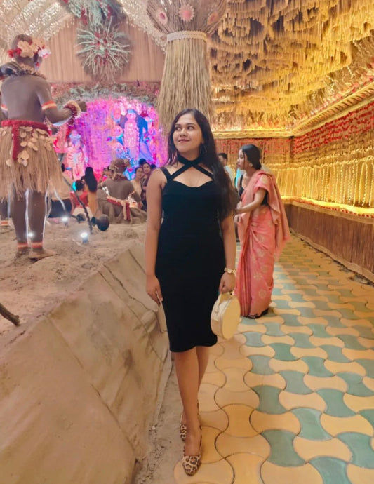 Halter Neck Velvet Dress