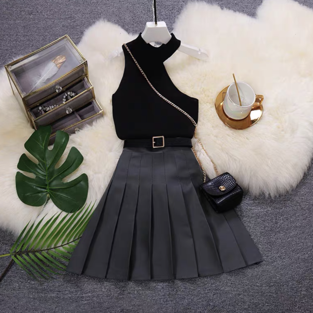 Stefan Top and Pleated Skirt Set 