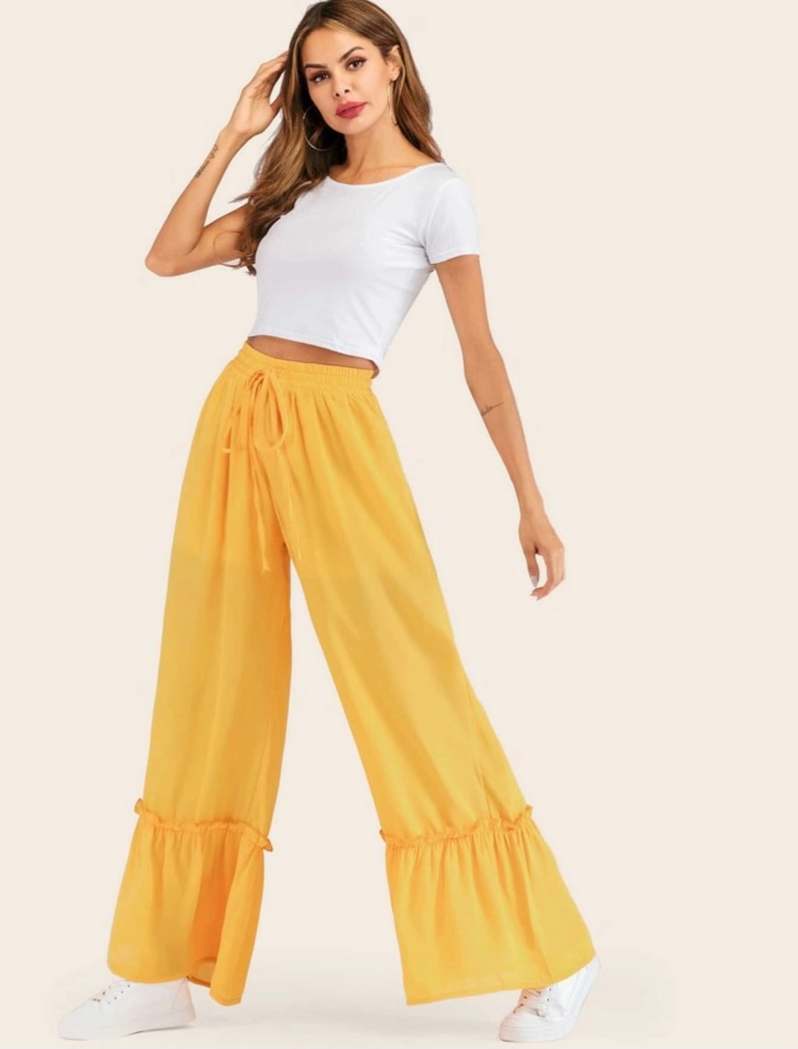 Wide Leg Drawstring Waist Pants