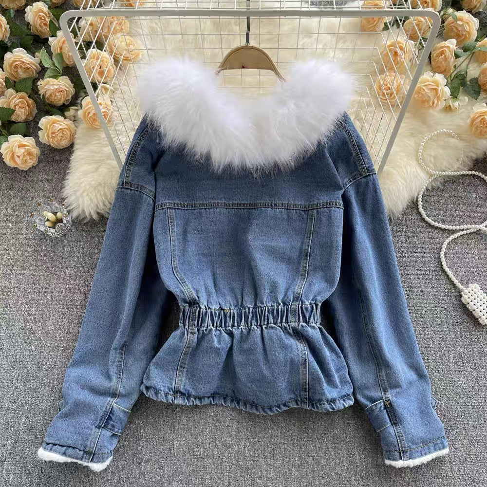 Blue  Fur Denim Jacket