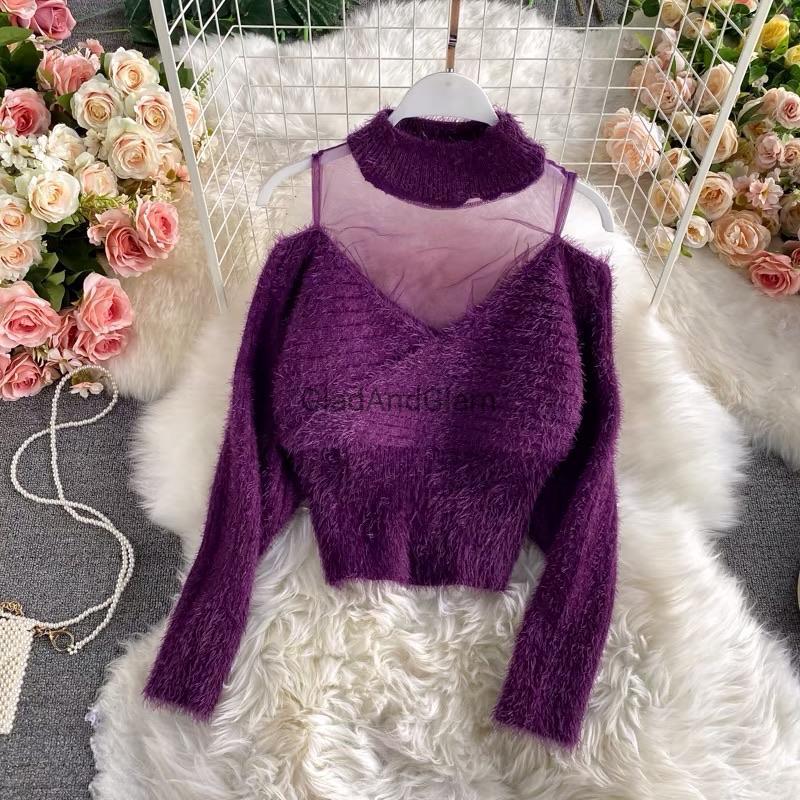 Amberly V-Neck Mesh Pullover