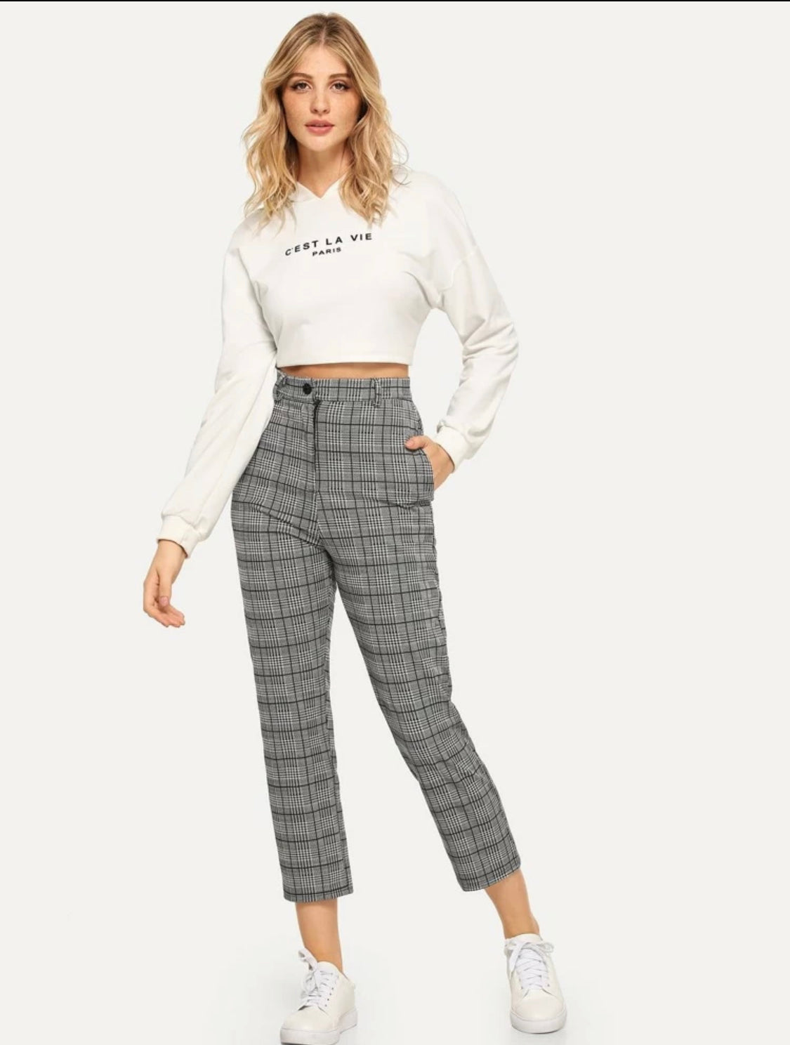 Plaid Button Decoration Pants
