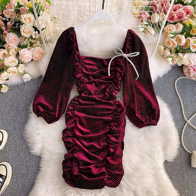 Sarah Ruched Velvet Dress