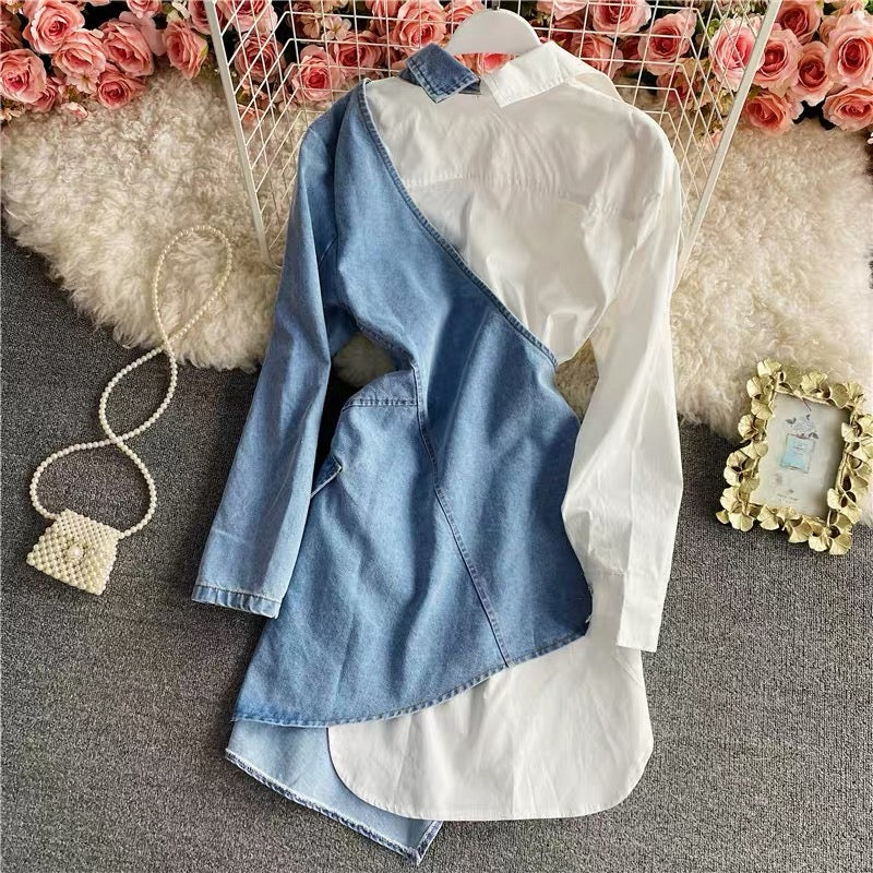 Half Denim Shirt Dress GladandGlam 