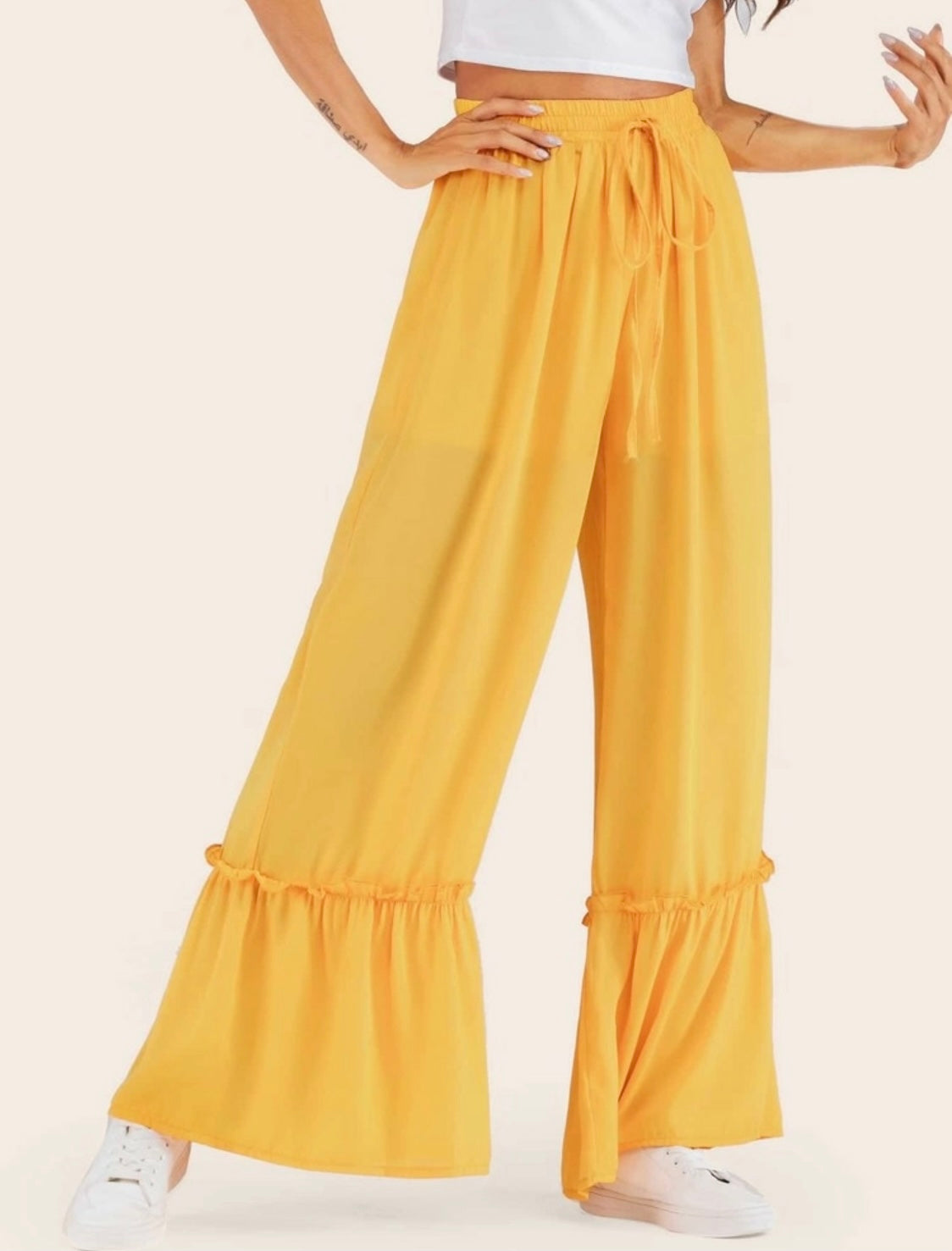 Wide Leg Drawstring Waist Pants