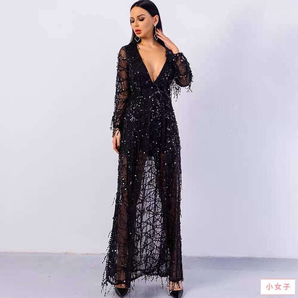 Sarah V Neck Sequin Dress