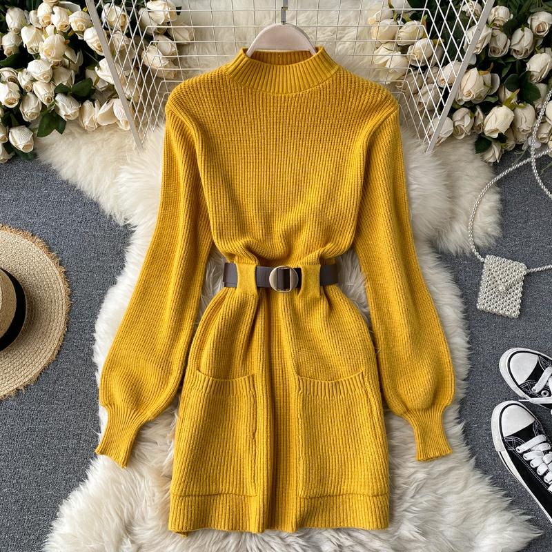 yellow belted dress