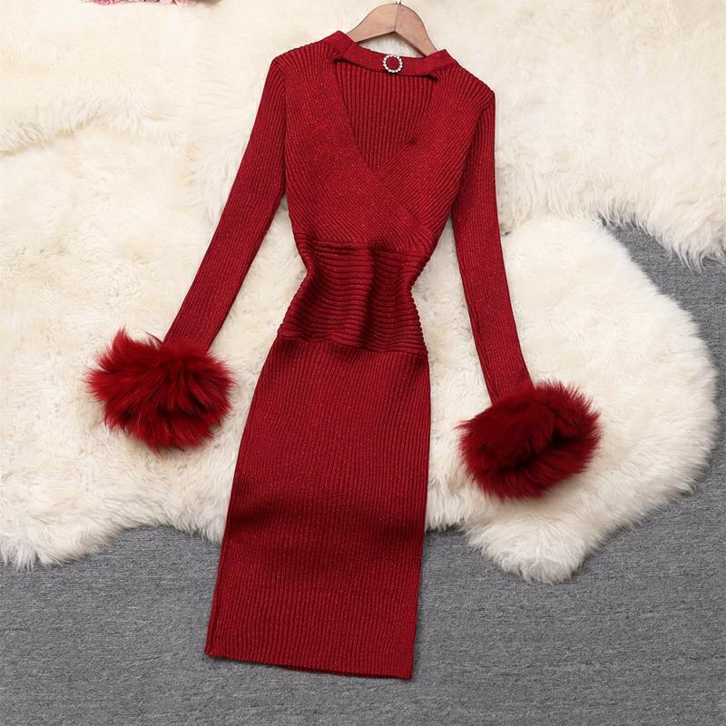 Freya Fur Sleeve Bodycon Dress