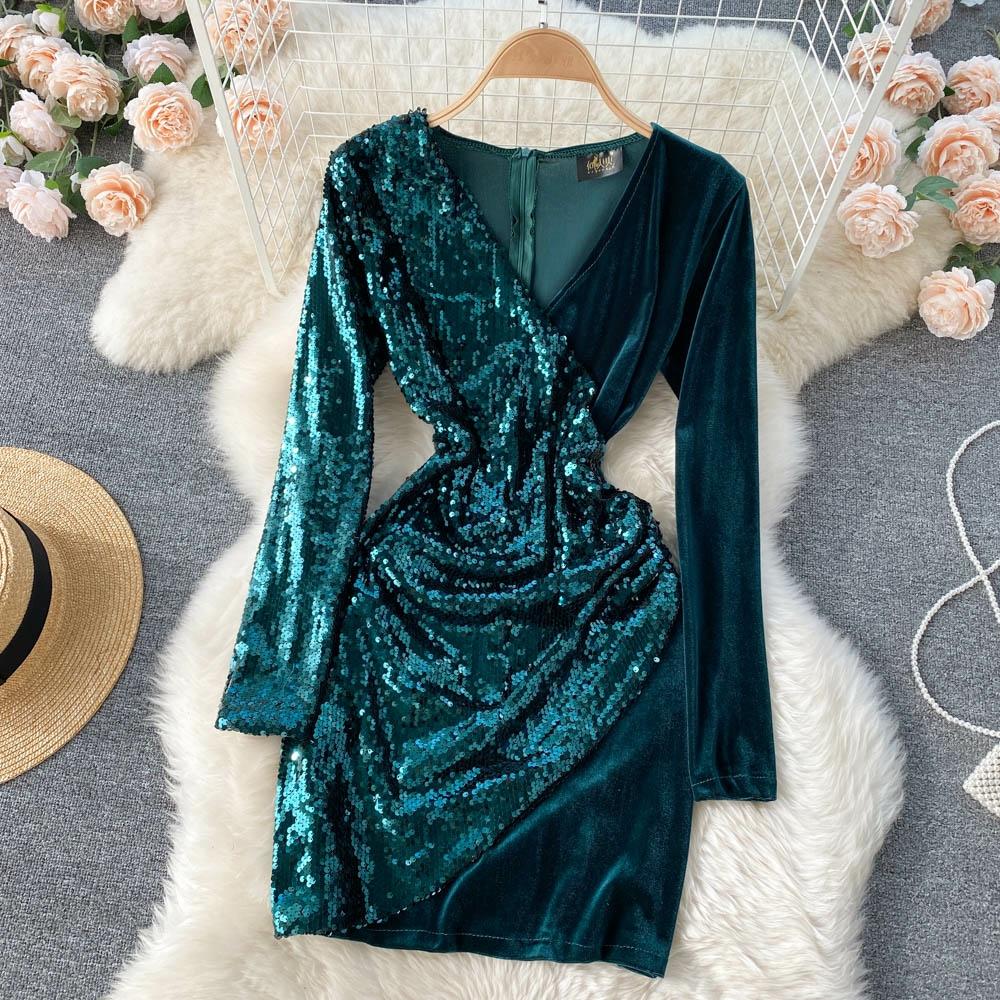 Blue Velvet Sequin Dress